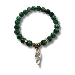 Chrysocolla Gemstone Bracelet with Angel Wing Charm | Boho Cottagecore Stretch